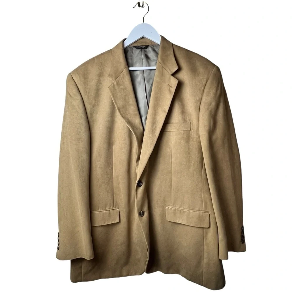 CHAPS Ralph Lauren Faux Suede Jacket Men’s Blazer Sports Suit Coat SZ 48L Tan